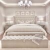 A beige upholstered platform bed | Zohaib Furniture