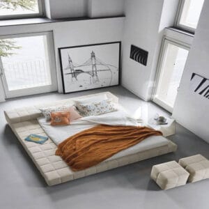 Square patterned bed with side peninsula