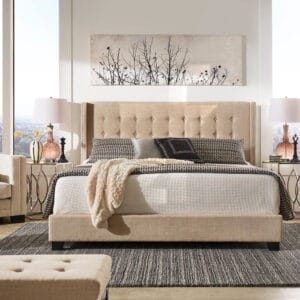 Melina Tufted Linen Wingback Bed