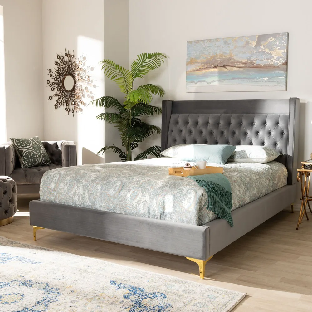 Valery Modern and Contemporary Velvet Fabric bed