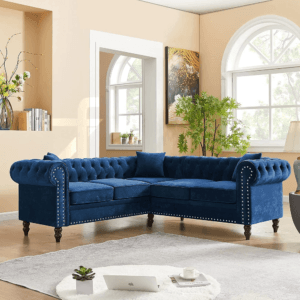 L Shaped Velvet Luxury Chesterfield Sofa Couch,