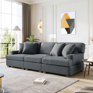 Luxurious 3-Seat Linen Sofa with Removable Cushions