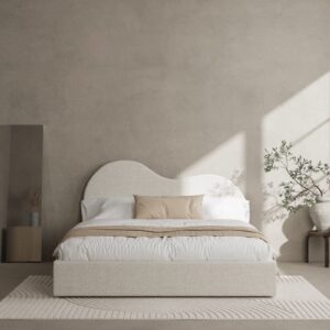 Serenade Boucle Fabric Bed with Wavy Headboard