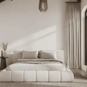 Mirela Off White Upholstered Platform Bed