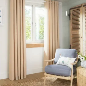 Natural Linen Look Lined Eyelet Curtains