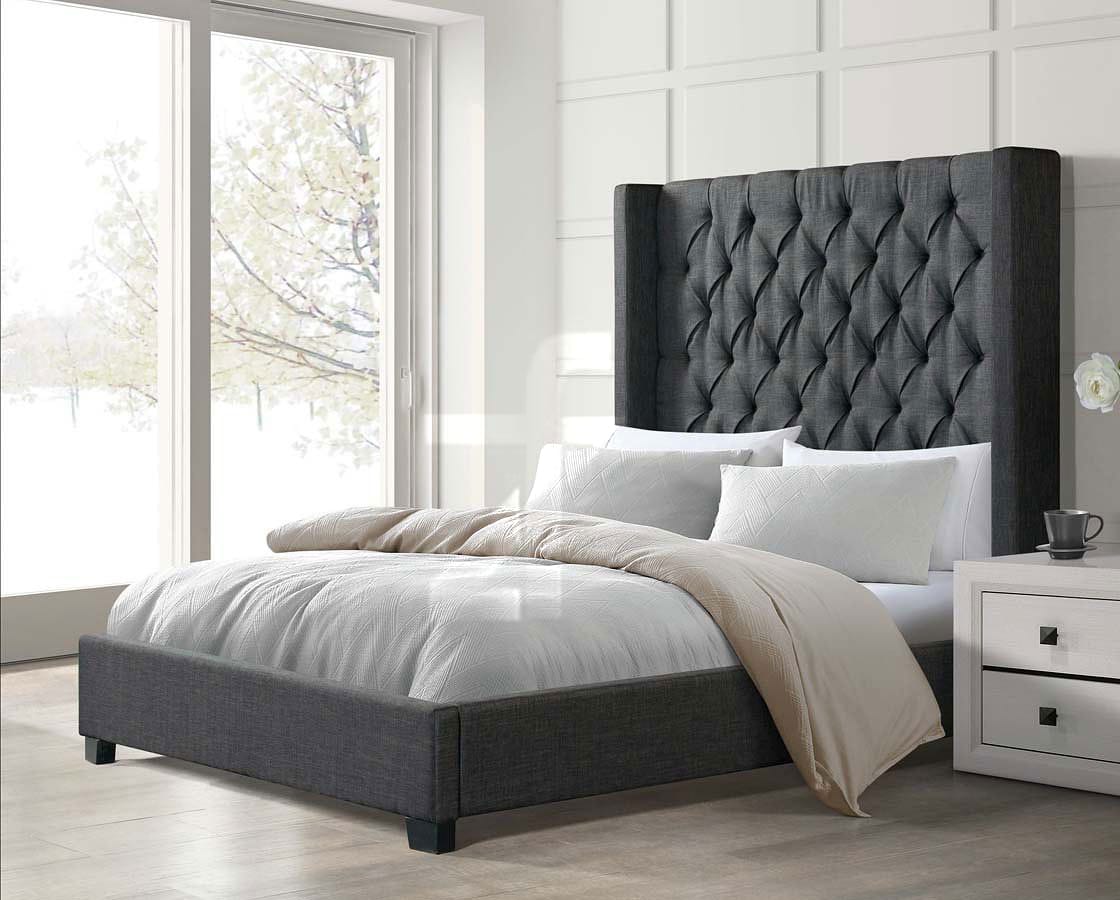 Charcoal upholstered bed.jpg Charcoal upholstered bed