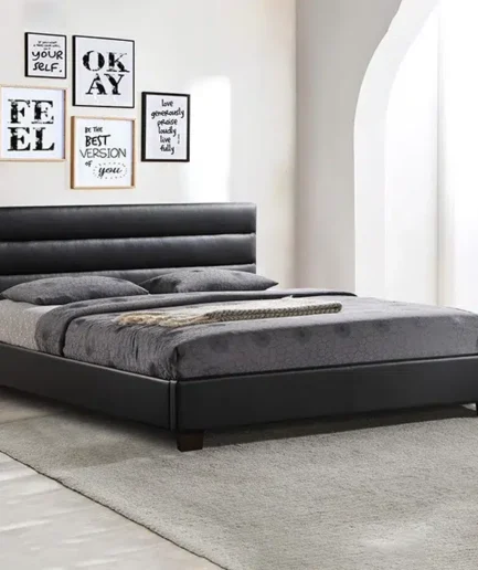 Sleek Black Mirela Upholstered Platform Bed