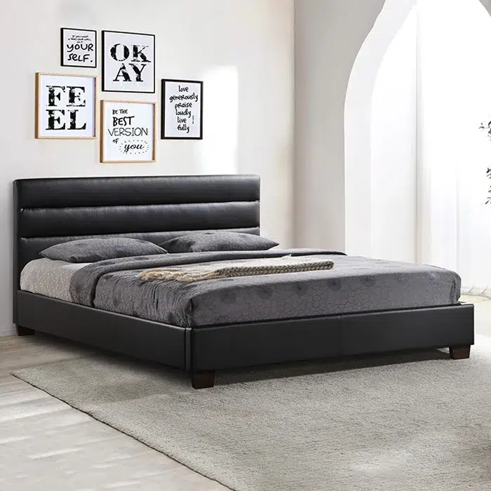 Sleek Black Mirela Upholstered Platform Bed 1.webp Sleek Black Mirela Upholstered Platform Bed